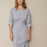 BOUQUET DRESS, GREY CHECK EMBROIDERY COTTON