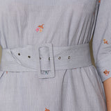 BOUQUET DRESS, GREY CHECK EMBROIDERY COTTON