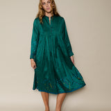 MIRAJ DRESS, EMERALD GREEN SILK JAMDANI