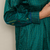 MIRAJ DRESS, EMERALD GREEN SILK JAMDANI