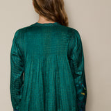 MIRAJ DRESS, EMERALD GREEN SILK JAMDANI
