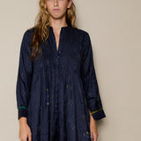 RINA DRESS, NAVY SILK JAMDANI