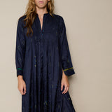 RINA DRESS, NAVY SILK JAMDANI