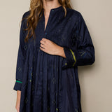 RINA DRESS, NAVY SILK JAMDANI
