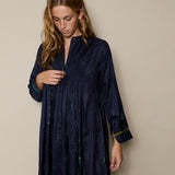 RINA DRESS, NAVY SILK JAMDANI