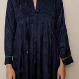 RINA DRESS, NAVY SILK JAMDANI