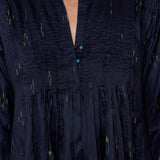 RINA DRESS, NAVY SILK JAMDANI