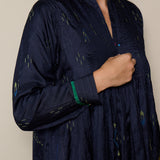 RINA DRESS, NAVY SILK JAMDANI