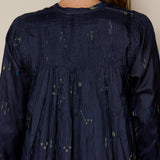 RINA DRESS, NAVY SILK JAMDANI