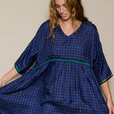 AVA DRESS, INDIGO // BLACK CHECKERED SILK