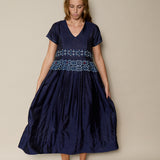 TARA DRESS, INDIGO JAMDANI SILK