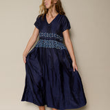 TARA DRESS, INDIGO JAMDANI SILK