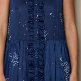 LAPIS DRESS, INDIGO COTTON SILK SLEEVELESS