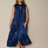 LAPIS DRESS, INDIGO COTTON SILK SLEEVELESS