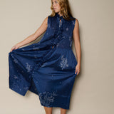 LAPIS DRESS, INDIGO COTTON SILK SLEEVELESS