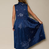 LAPIS DRESS, INDIGO COTTON SILK SLEEVELESS