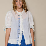 NAKSHA BLOUSE, IVORY // BLUE