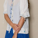 NAKSHA BLOUSE, IVORY // BLUE