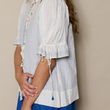 NAKSHA BLOUSE, IVORY // BLUE