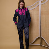 DYNASTY SHIRT, DENIM/PINK COTTON APPLIQUE