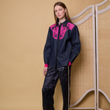 DYNASTY SHIRT, DENIM/PINK COTTON APPLIQUE