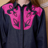 DYNASTY SHIRT, DENIM/PINK COTTON APPLIQUE