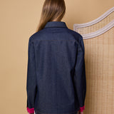 DYNASTY SHIRT, DENIM/PINK COTTON APPLIQUE
