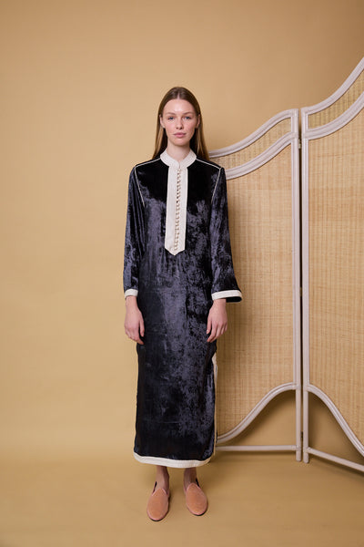 CANES TUNIC, CHARCOAL SILK VELVET