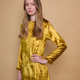 SURYA SWING DRESS, GOLD SILK VELVET