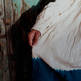 COLOR BLOCK DRESS, INDIGO//IVORY COTTON SILK