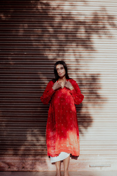 ROSE DRESS, RED SILK