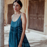SKY SLIP DRESS, TIE&DYE INDIGO SILK