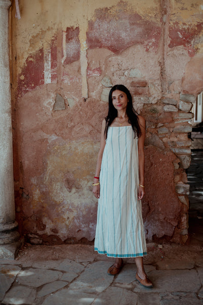 FLORA SLIP DRESS, BLUE STRIPE COTTON