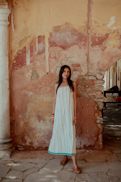 FLORA SLIP DRESS, BLUE STRIPE COTTON