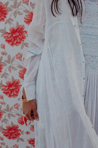 SMITA CHIKAN DRESS, WHITE // WHITE COTTON SILK