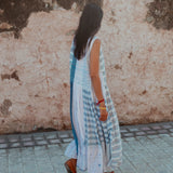 LATA DRESS SLEEVELESS, WHITE // BLUE