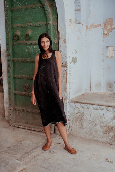 KAJAL SLIP DRESS, BLACK SILK