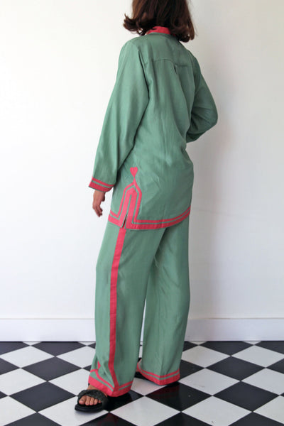 JADE PANT,  GREEN SILK