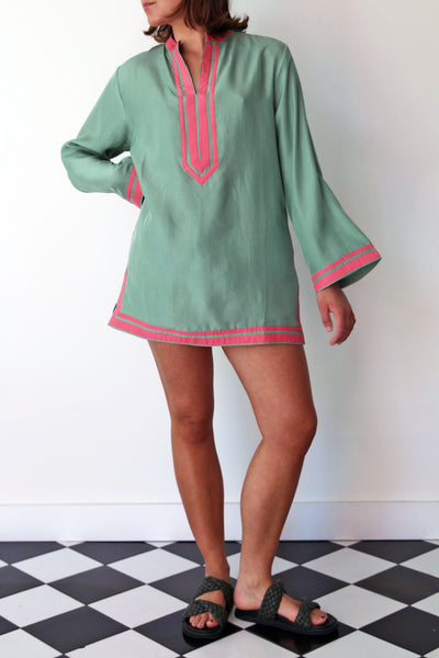 JADE MINI TUNIC, GREEN SILK