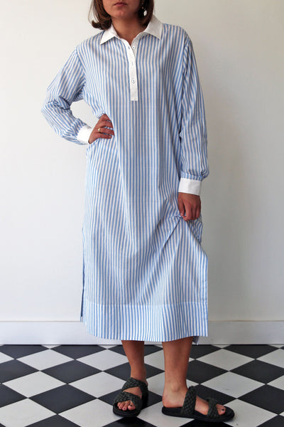 ISLA SHIRT DRESS, BLUE/WHITE STRIPE COTTON