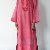 LUCKNOW SHEER EMBROIDERY DRESS, PINK SILK