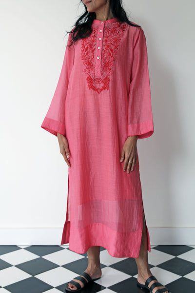 LUCKNOW SHEER EMBROIDERY DRESS, PINK SILK