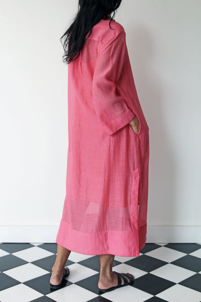 LUCKNOW SHEER EMBROIDERY DRESS, PINK SILK