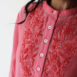 LUCKNOW SHEER EMBROIDERY DRESS, PINK SILK