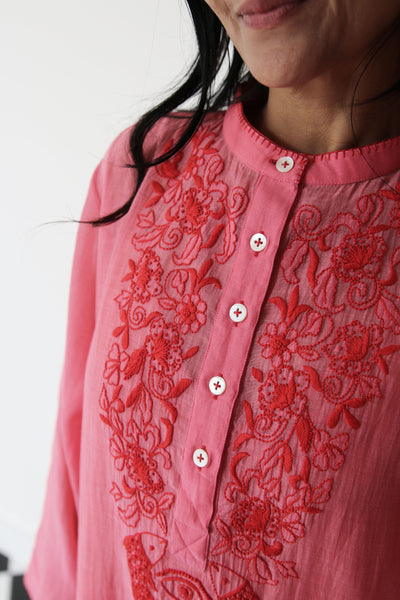 LUCKNOW SHEER EMBROIDERY DRESS, PINK SILK