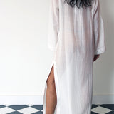 MAHI MAXI KAFTAN DRESS, WHITE COTTON SILK