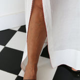 MAHI MAXI KAFTAN DRESS, WHITE COTTON SILK