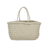 TRIPLE JUMP LARGE WOVEN TOTE BASKET, IVORY LEATHER  DRAGON DIFFUSION
