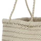 TRIPLE JUMP LARGE WOVEN TOTE BASKET, IVORY LEATHER  DRAGON DIFFUSION