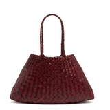 SANTA CROCE LARGE WOVEN TOTE BASKET, RED LEATHER  DRAGON DIFFUSION